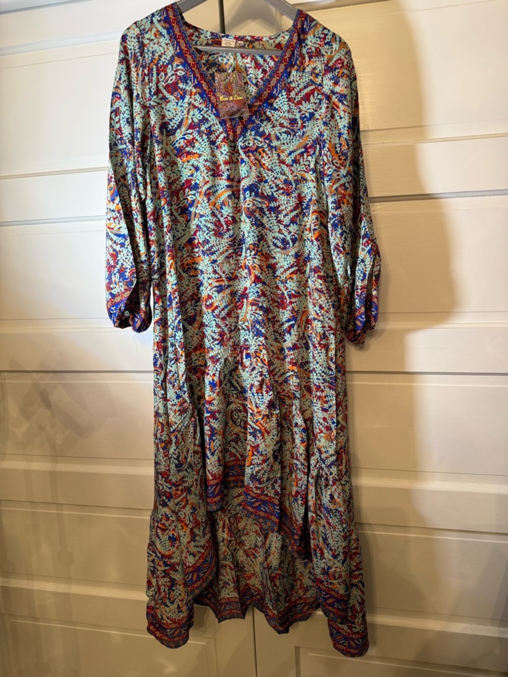 Ben & Lisa Silk Blend High Low Boho Paisley Midi Dress XL NWT Flowy Resort
